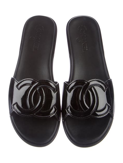 chanel black fur slides|Chanel suede sandals.